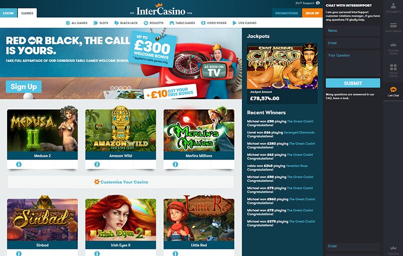 InterCasino Website Provides Easy Access to Games and Promotions