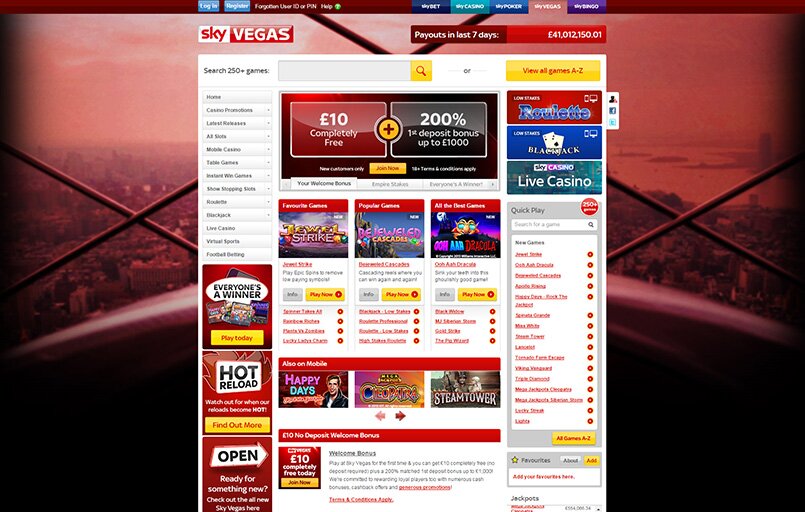 Sky Vegas Website is Overloaded with Text
