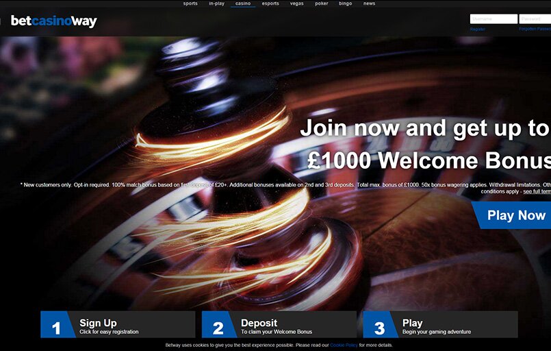 Welcome Offer Graphic Dominates the Betway Casino Homepage